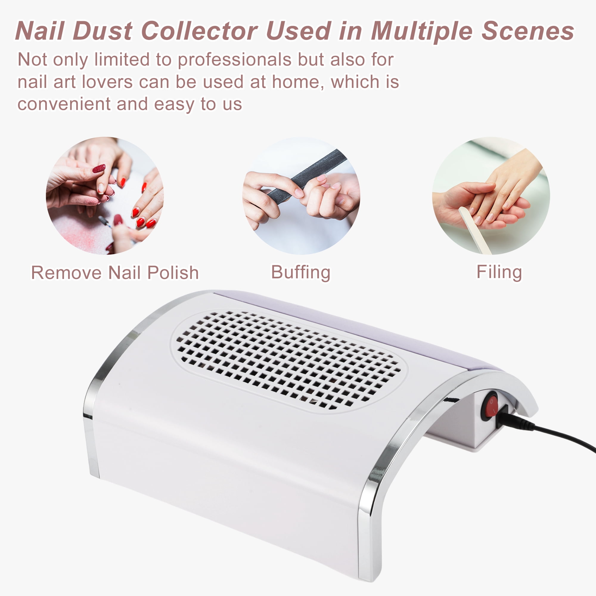 Unique Bargains Nail Dust Collector 80W Nail Vacuum Dust Collector Low Noise Dust Collector With 2 Dust Bag Purple