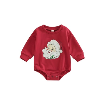 

Baby Boy Girl Christmas Outfit Santa Print Long Sleeve Onesie Crewneck Sweatshirt Romper Cute Fall Winter Baby Clothes