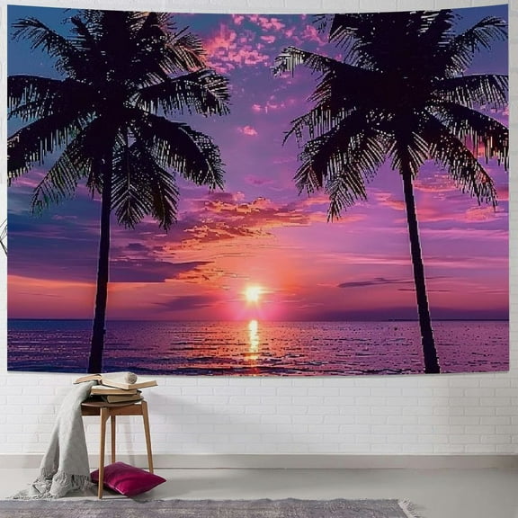 Creowell  Ocean Sunset Tapestry Tropical Beach Palm Tree Dusk Sky Hawaii Seaside Nature Seascape Home Decor Tapestries Wall Blanket For Bedroom Living Room Dorm 40x30inch
