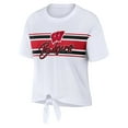 thumbnail image 2 of Women's WEAR by Erin Andrews White Wisconsin Badgers Striped Front Knot Cropped T-Shirt, 2 of 3