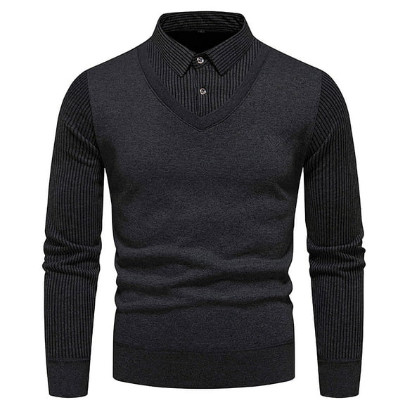 Yiliang Mens Dress Sweater Fall and Winter Long Sleeve Warm and Thermal Top Clothes ,Black,2XL