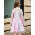 thumbnail image 4 of Oudiya Girls Mesh Puff Lantern Long Sleeve Rainbow Dress Mock Neck Formal Party A Line Short Tulle Dress, 4 of 6