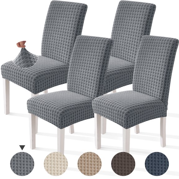 JIATER Dining Chair Covers Stretch Washable Chair Slipcovers Protector Set of 4,Light Gray
