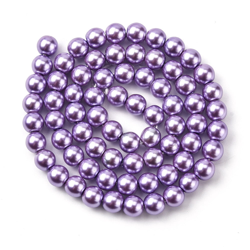 Eco-Friendly Grade A Glass Pearl Beads Pearlized Round Lilac 6mm Hole: 1.2~1.5mm about 68pcs/Strand 16''(40.64cm)