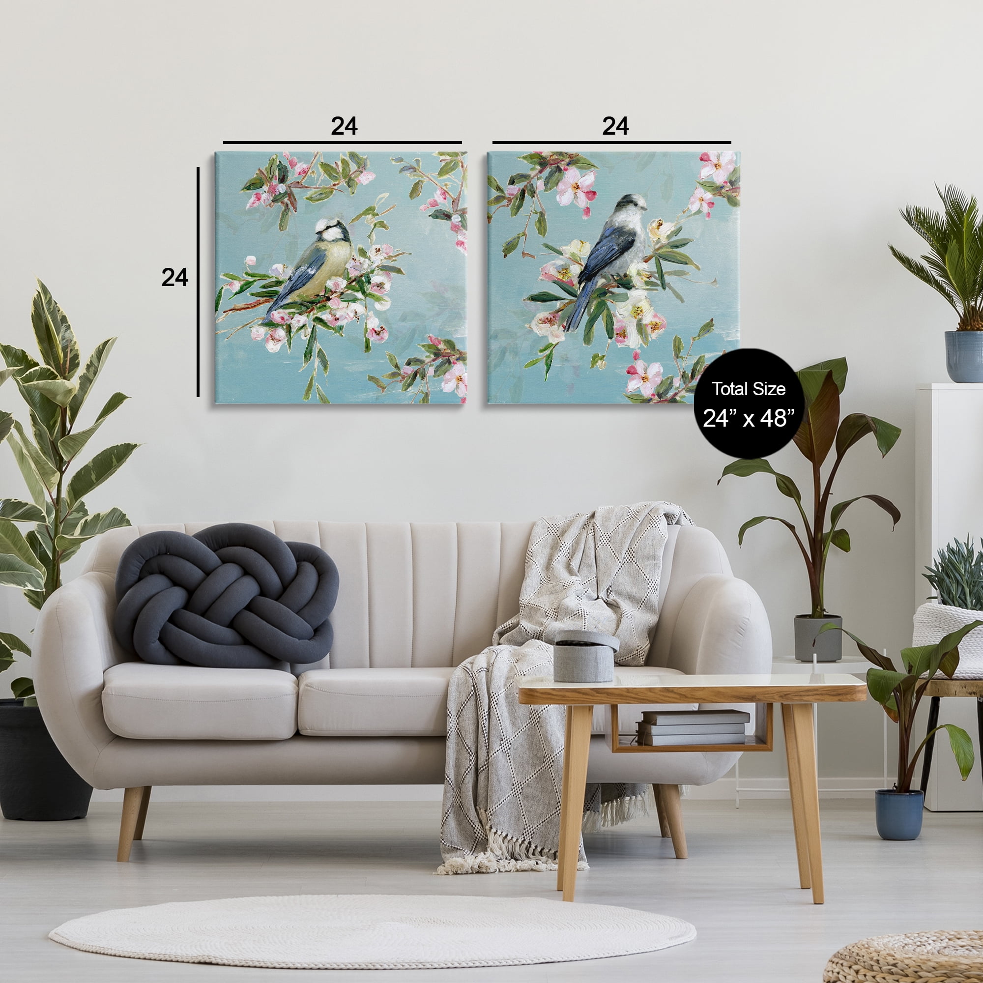 Stupell Industries Songbirds Among Spring Blossoms 2 Piece Canvas Wall Art Set, design by Sally Swatland