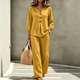 thumbnail image 2 of Wenini Women's 2 Piece Set V Neck Button down Top High Waist Wide Leg Pants Casual Loungewear Vacation Outfit, 2 of 7