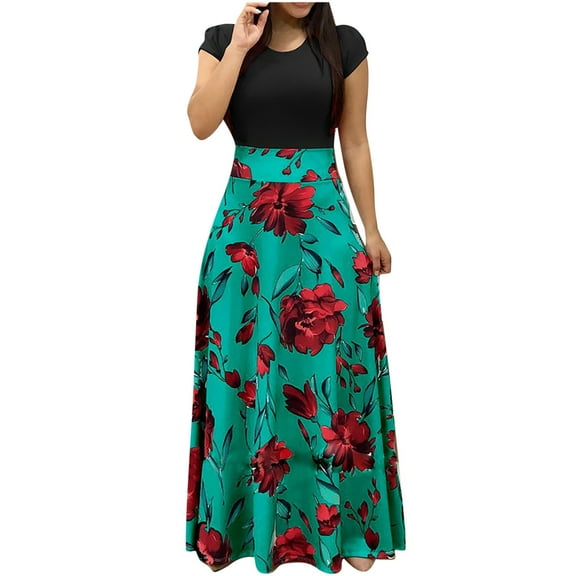 Ichuanyi Dresses for Women 2022, Fall Fashion Women Short Sleeve Floral Boho Printing Long Dress Ladies Casual Dress