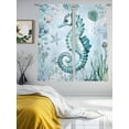 thumbnail image 4 of Teal Seahorse Sheer Curtains 63 Inch Long 2 Panels, Summer Shell Coral Watercolor Nautical Light Filtering Rod Pocket Curtains, Sheer Voile Drapes for Living Room Bedroom, 52"x63", 4 of 8