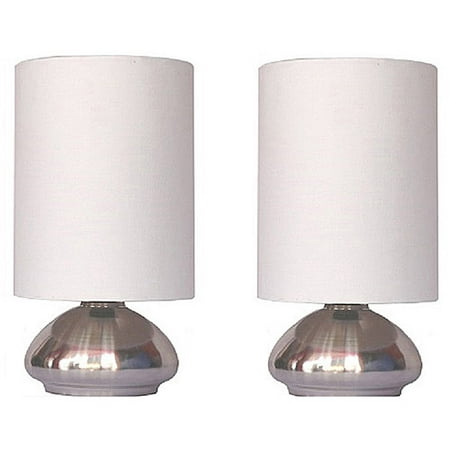 Simple Designs Gemini 2 Pack Mini Touch Table Lamp Set with Fabric Shades