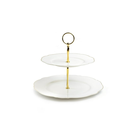 Grace Teaware White Gold Duchess 11" Fine Porcelain 2-Tier Server