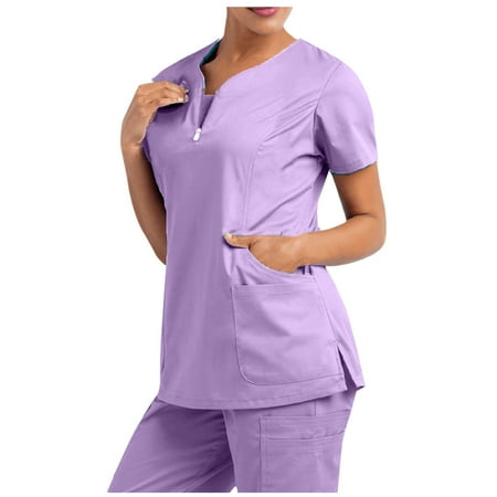 

Samickarr Plus Size Scrub Shirts For Women Clearance Nursing Uniform Working Uniform Scrub Tops With Pocket V-Neck Short Sleeve Work Utility Safety Tops Nursing Worker Protective Clothing Top