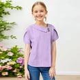 thumbnail image 2 of lcziwo Shirts for Girls Summer Cute Lace Eyelet V Neck Tshirts Solid Casual Petal Short Sleeve Tees Going Out Tops Purple Mens Gifts, 2 of 9