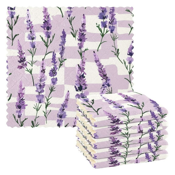 Ryvnso Lavender Flowers Kitchen Towels Dish Clothes for Drying Dishes Cleaning Absorbent Set of 6