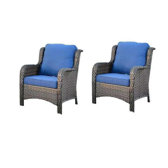 Ovios 2 Pieces Outdoor Patio Chairs Wicker Rattan Single Chairs Set with Cushion for Backyard