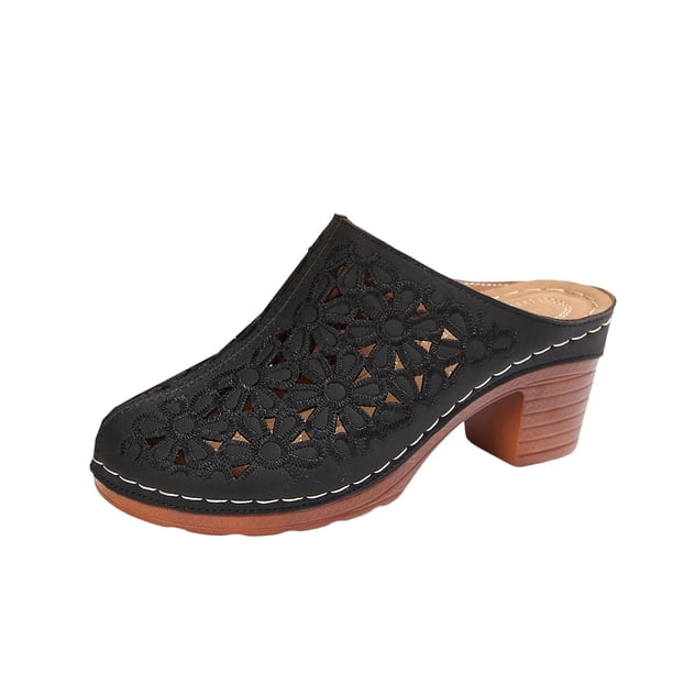 Tacones Altos de la Mujer de Moda Casual Primavera Verano Color Sólido Cerrado Dedo Del Pie Floral Bloque Tacones Bohemian Recorte Mulas