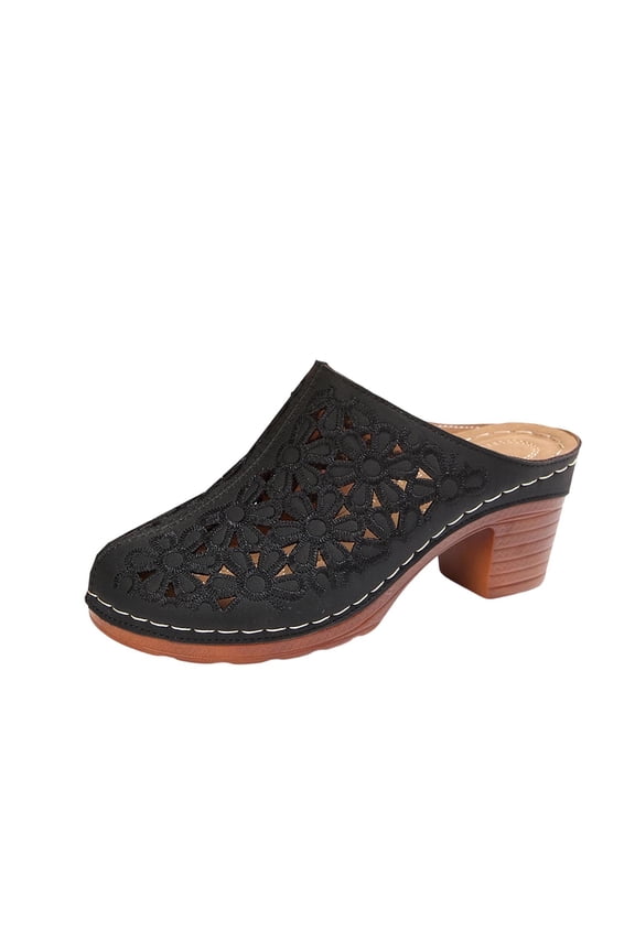 Women's Cut-Out Sandals Slip On Open Back Mule Clogs Comfortable Breathable Shoes Chunky Heel Non Slip Slippers