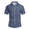 thumbnail image 2 of Men's Summer Striped Flannel Collar Short Sleeve Button Up Shirt Casual Beach Shirt Tops for Vacation Golf Fishing Loose Fit Modern Fashion Essential | AESTIVO,Navy 2XL, 2 of 8