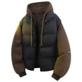 thumbnail image 2 of Xdegoge Plus Size Quilted Jacket for Men Full Zip Drawstring Hooded Jackets Casual Loose Stand Collar Coat Fashion Solid Color Patchwork Outerwear with Pockets, 2 of 6