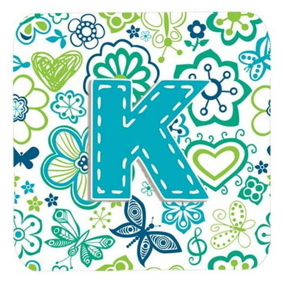 Carolines Treasures CJ2006-KFC Letter K Flowers And Butterflies Teal Blue Foam Coasters- Set Of 4
