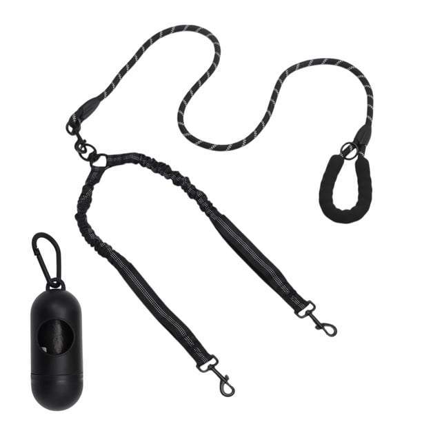Correa Doble para Perros Unique Bargains, Correa Dual Manos Libres con Mango Acolchado Cómodo, Correa Doble para Dos Perros, Longitud Ajustable, 1 Set, Negro