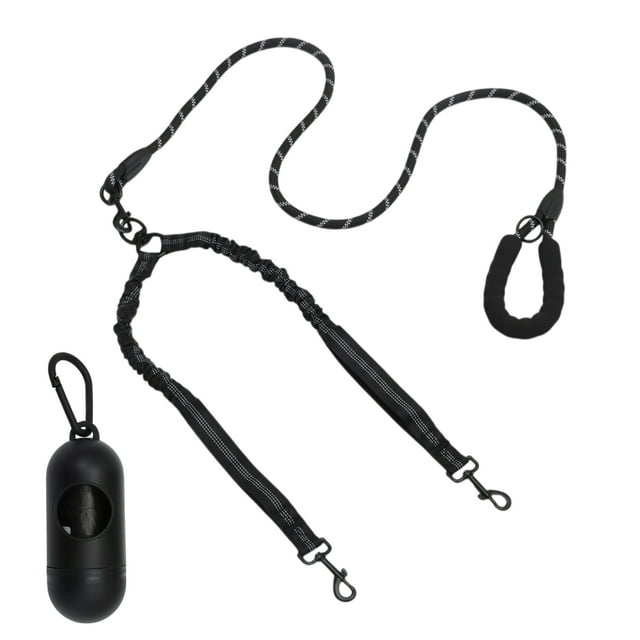 Correa Doble para Perros Unique Bargains, Correa Dual Manos Libres con Mango Acolchado Cómodo, Correa Doble para Dos Perros, Longitud Ajustable, 1 Set, Negro