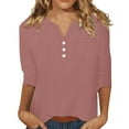 thumbnail image 4 of Yubnlvae 3/4 Sleeve Linen Tops for Women - 2025 Trendy Boho Button-Up Shirts (Cotton Blend, Vacation Ready) Watermelon red L, 4 of 8