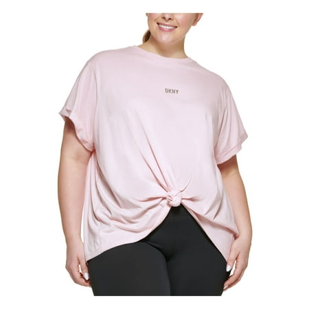 DKNY Women's Knot Front Metallic Logo T-Shirt Purple Size 2X