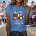 thumbnail image 2 of KHONTS Women's 250 Anniversary USA Shirt Patriotic America Graphic Casual Shirt 250 Years USA Flag Short Sleeve T-Shirt Blue L, 2 of 4