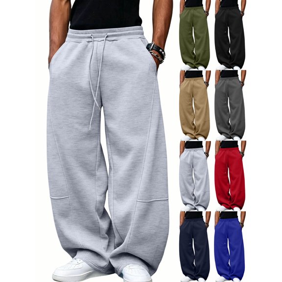 Baggy Sweatpants for Men,Drawstring Elastic Waist Wide Leg,Casual Loose Fit Pants with Pockets for Daily Commute