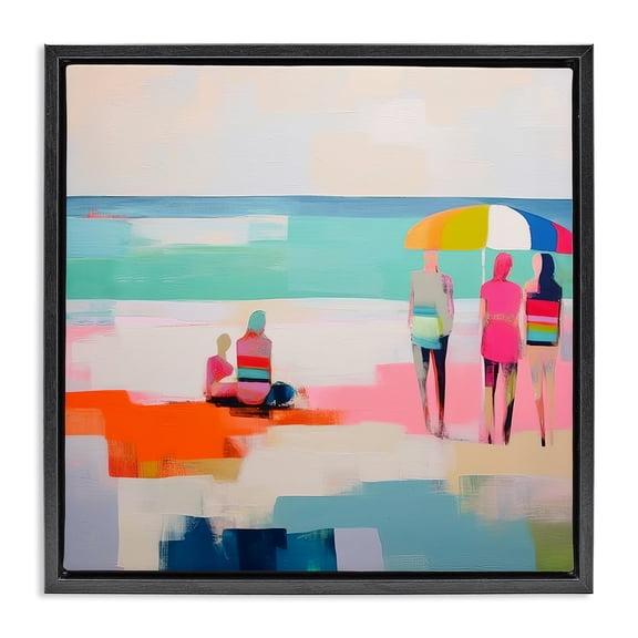 Stupell Industries Modern People on Beach Abstract Black Floating Frame Canvas Art, 18 x 18, by Irena Orlov
