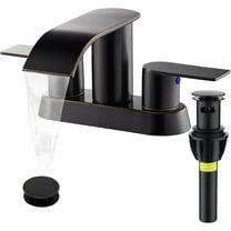 Waterfall Bathroom Sink Faucet 4 Inch Faucet 2 Handle Lead-Free Oil Rubbed Bronze, Bathroom Faucets with Pop Up Drain, 2 or 3 Holes Bathrooms Basin Lavatory Mixer Tap with Deck Mount Plate