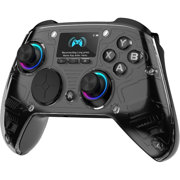 AOC Wireless Gaming Controller for PC, Steam, PS4, iOS, Android, Interactive Screen, Hall Effect Joystick and Triggers, RGB Lighting, Adjustable Vibration/Turbo, Black(Not for Xbox, PS5)