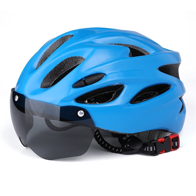 Casco de bicicleta de carretera con buena protección y hebilla de seguridad, resistente a impactos, con gafas para carreras, color azul