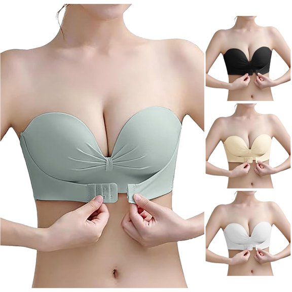 Vrotazzy Women's Strapless Push Up Bra With Top And Back Seamless Lifting Breathable Supportive Smooth Cup