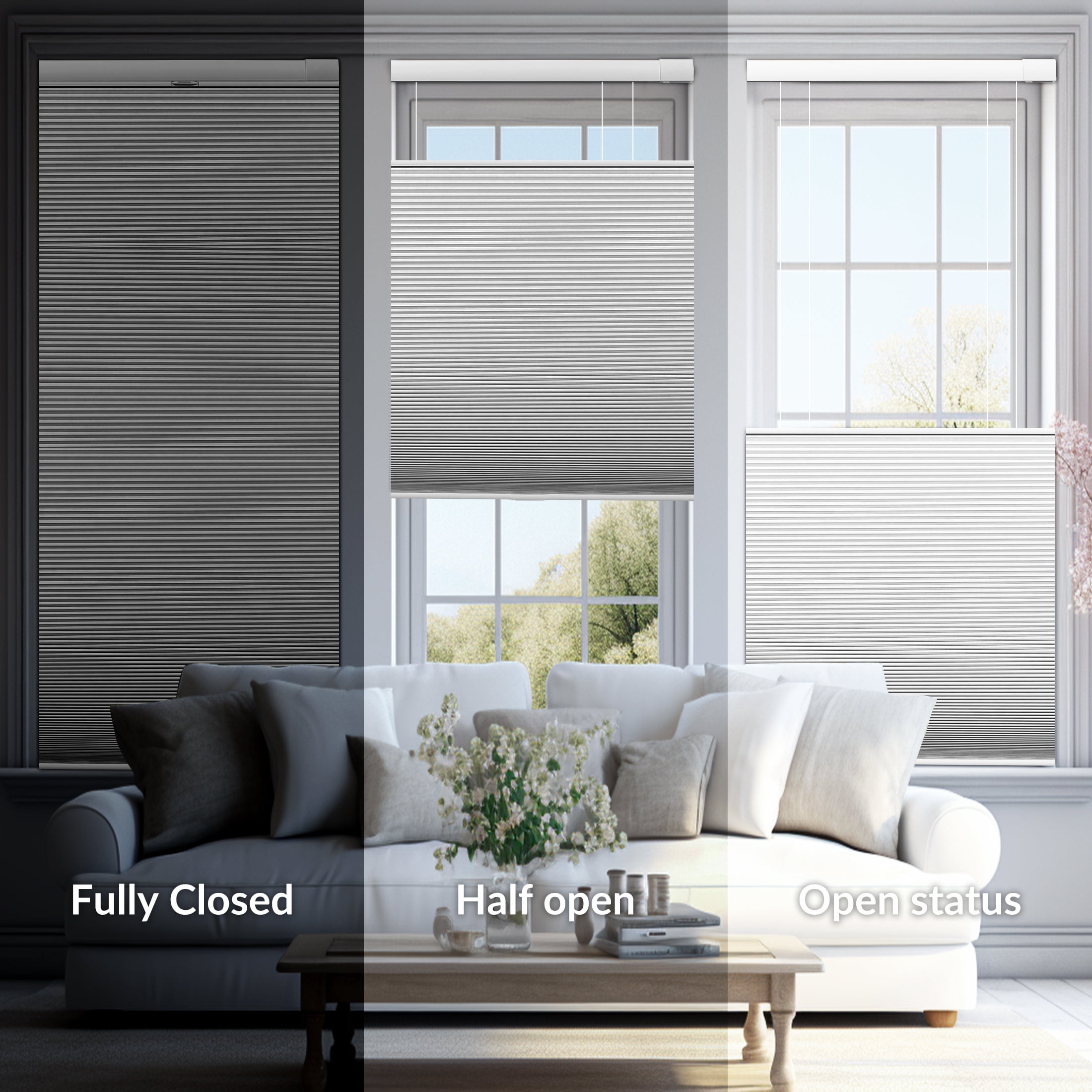 ZimJAHO No Drill No Tools Cellular Shades Cordless Top Down Bottom Up Honeycomb Blinds Blackout Window Blinds Easy to Install, Blackout-White, 58"W x 48"H