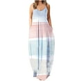 thumbnail image 1 of IROINNID Women's V-Neck Shift Dress Fashion Sling Mid-waist Sleeveless Slim Beach Stripe Floral Printing Full-Length Dress, 1 of 5
