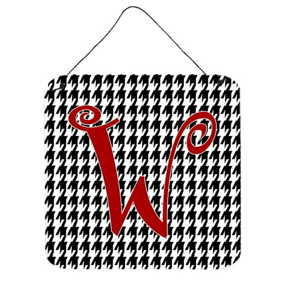 Letter W Initial Monogram - Houndstooth Black Wall or Door Hanging Prints