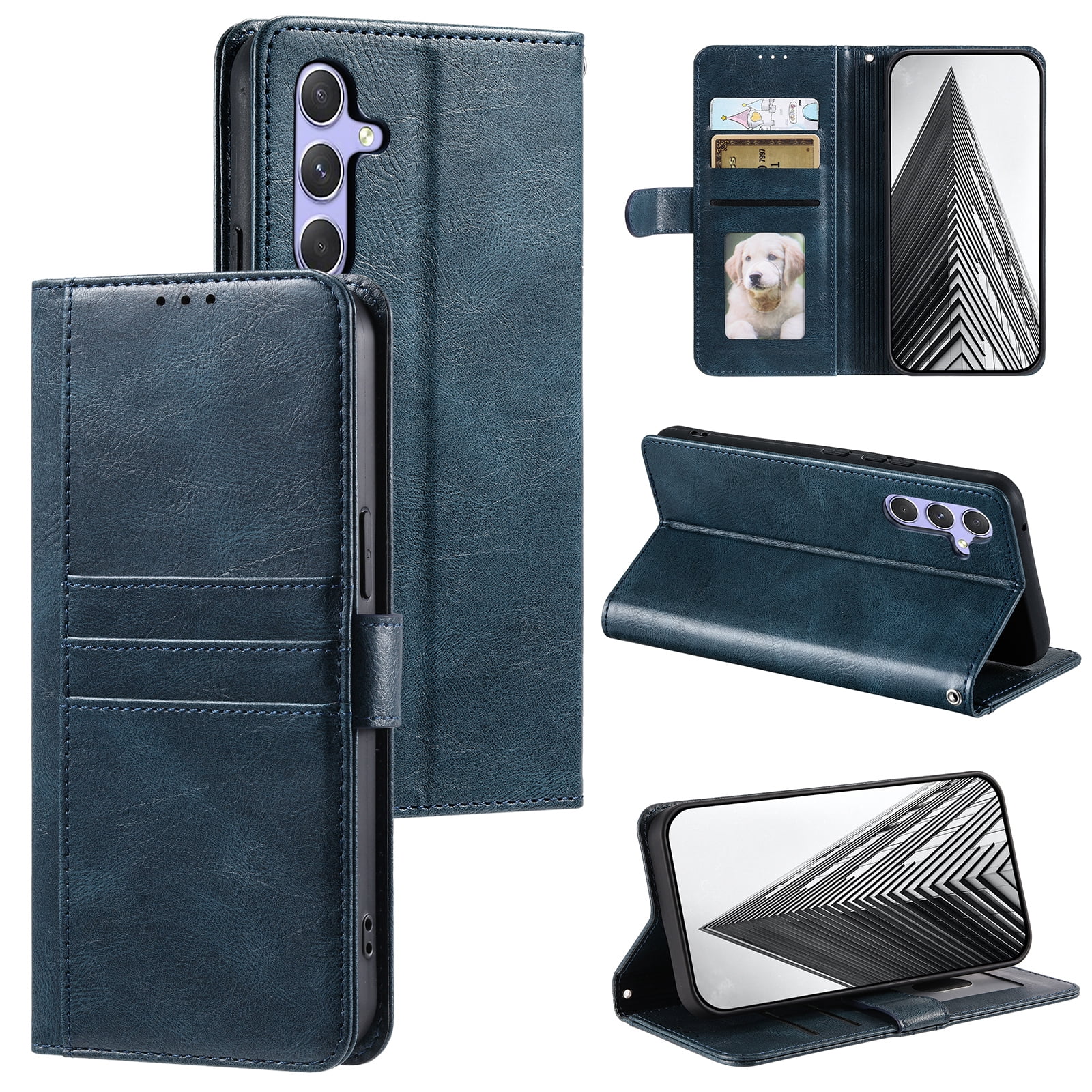 TECH CIRCLE Folio Case for Samsung Galaxy S10 5G (6.7") 2019 Phone - Protective Flip Fold Case with Wrist Strap, Built-in Stand & Card Slots Holders, Lightweight Portable Phone Cover, Dark Blue