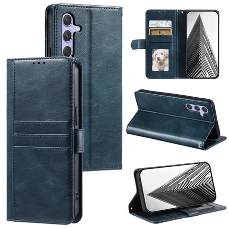 TECH CIRCLE Folio Case for Samsung Galaxy S10+ Plus (6.4") 2019 Phone - Protective Flip Fold Case with Wrist Strap, Built-in Stand & Card Slots Holders, Lightweight Portable Phone Cover, Dark Blue