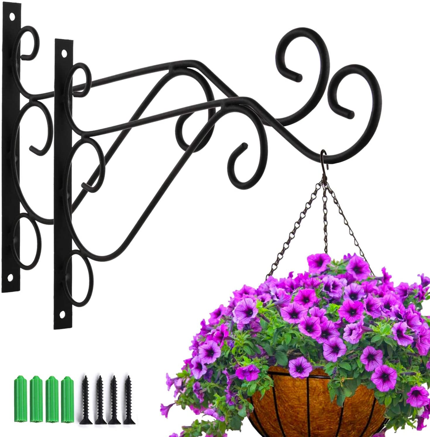 2 Pieces Wall Hanging Plant Hook With Screw Holder Plant Hook Lantern Bird Feeders Metal Garden Basket For Balcony Garden Decoration (Geometry) - image 1 of 5