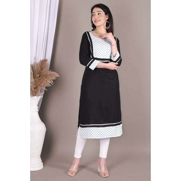 Black & White Straight Fit Soft Cotton Kurta