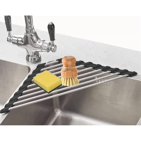 Stainless Steel Caddy Sponge Holder Triangle Dish Drying Rack for kitchen Sink Black