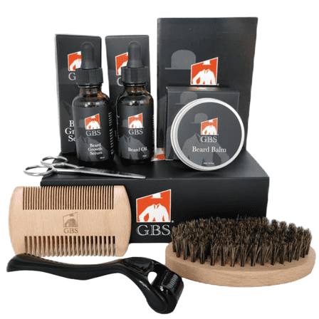 G.B.S Beard Growth Kit - Beard Kit W/Beard Roller, Beard Oil, Beard Growth Serum, Balm, Brush, Comb, Scissors for Beard Grooming Care - Gifts for Men CHRISTMAS STOCKING STUFFER