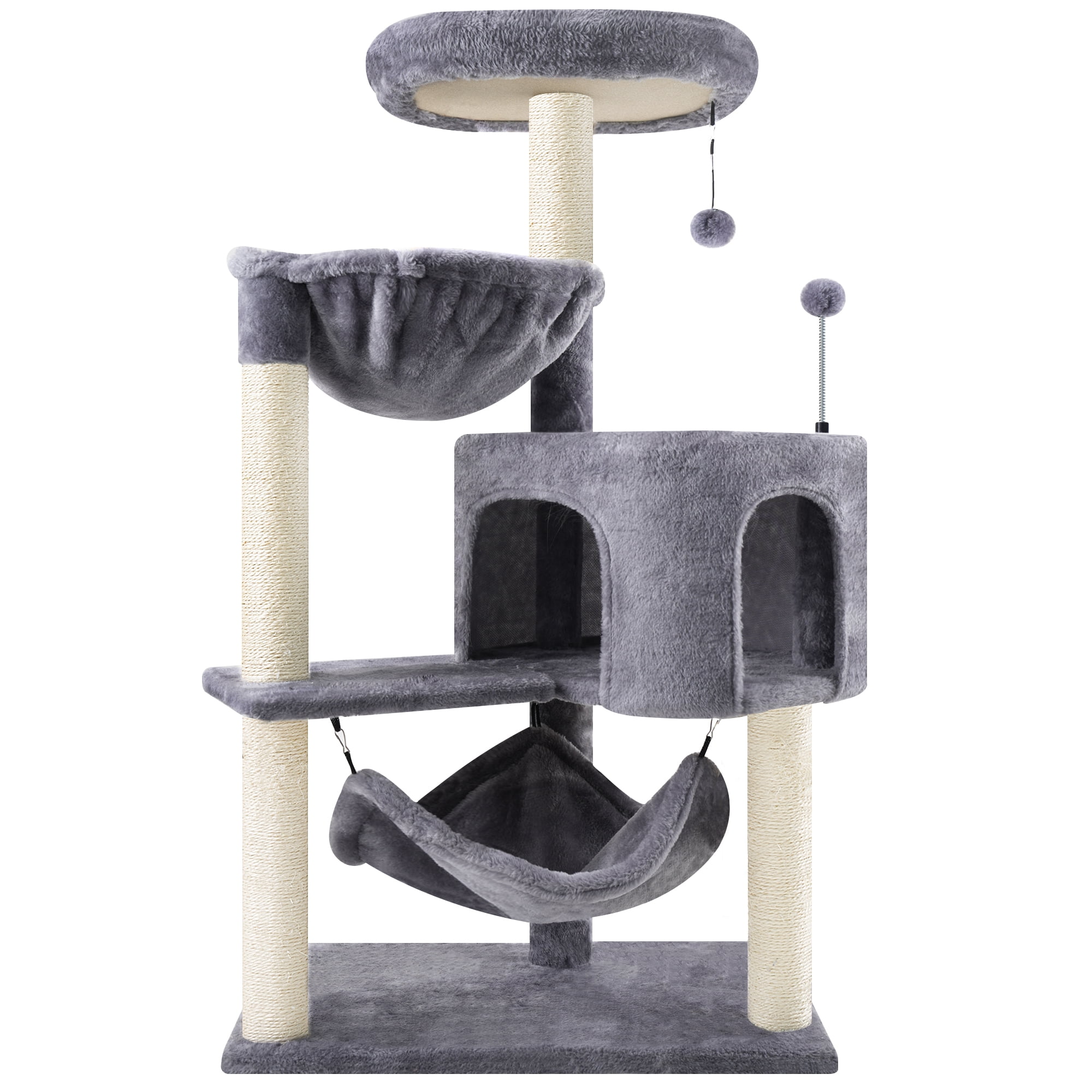 AIWIKIDE 39.37" Cat Tree Cat Tower with Cat Condo and Big Hammock for Indoor Small Cats,Grey