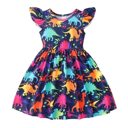 

Toddler Baby Girl Flutter Sleeve Swing Dress Dresses Girls Comfy Ruffle Sleeve Skirt Sundress Casual Dresses