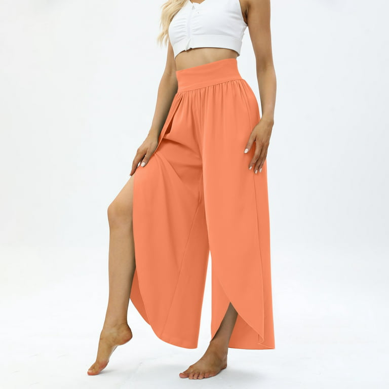 YOCUR Summer Beach Vacation Pants High Waisted Wide Leg Pants for Women  Printed Loose Flowy Palazzo Lounge Trousers Orange M - Yahoo Shopping