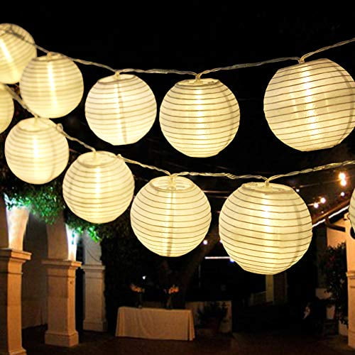 Bright Zeal 20' Long Hanging LED Lantern String Lights Battery Powered - 2PCS 10' White Decorative Lanterns for Indoors String Lights Lantern Outdoor Wedding - Mini Lantern String Lights for Bedroom
