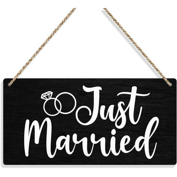 Wood Sign 5x10 Inch Just Married Sign Wall Hanging Just Married Decor Wedding Accessories Stuff Wedding Decor For Reception Engagement Wedding Party Wall Art Decor Wooden Sign For Porch Front