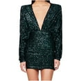thumbnail image 2 of Cavosen Short Dresses for Women V Neck Green Sequin Elegant Long Sleeve Party Dress Glitter Sparkly Mini Dress Homecoming Bodycon Wrap Wedding Guest Dress Evening Banquet Prom, 2 of 3