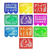 Viva Fiesta Mexicana Papel Picado Banner 4 Pack, Each Banner 14 feet Long with 10 Multi-Colored Panels, 56 feet Long with 40 Panels Total